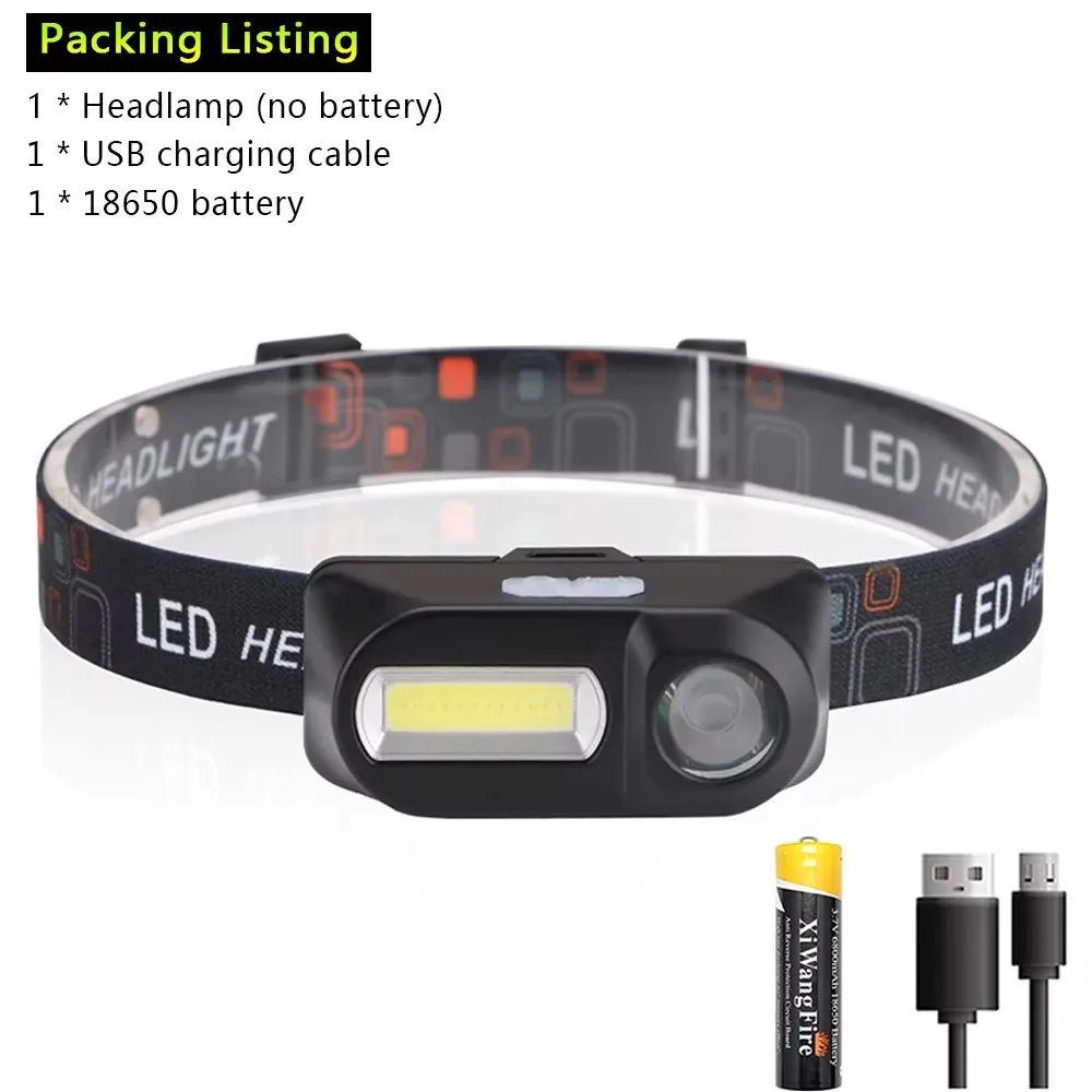 Powerful LED Induction Headlamp Type-C Charge 4 Lighting Modes Head Flashlight Waterproof Camping Fishing Mining Headlight