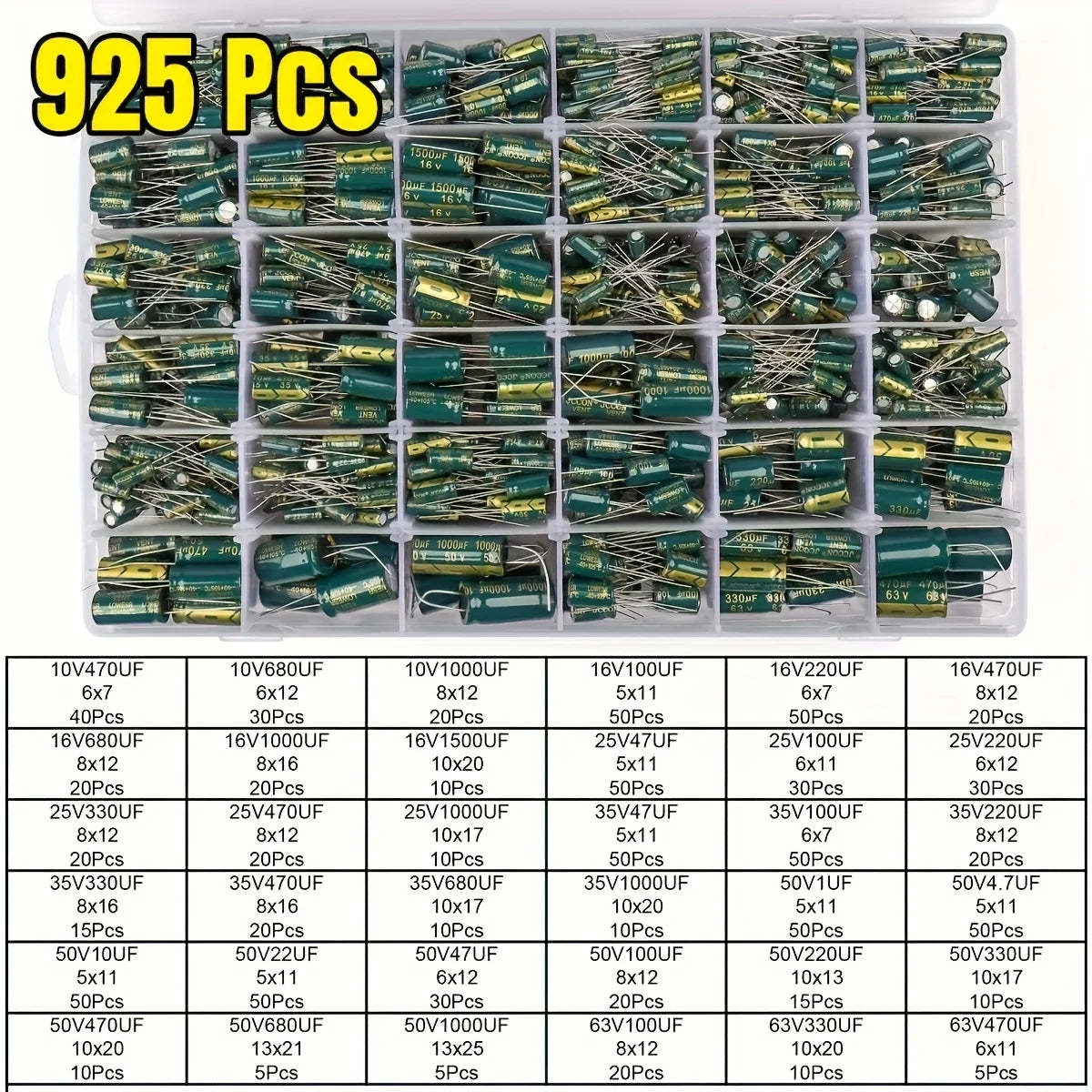 925Pcs 36Values Aluminum Electrolytic Capacitor Assortment K