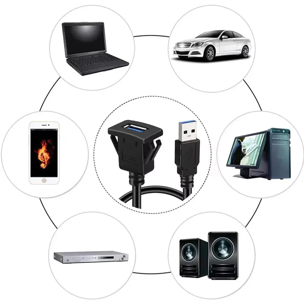 0.3/1m USB 2.0 3.0 Male to Female AUX Flush Panel Mount Exte