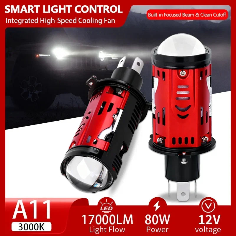2PCS H4 LED Projector Lens Headlight High Low Beam Fog Lamp 