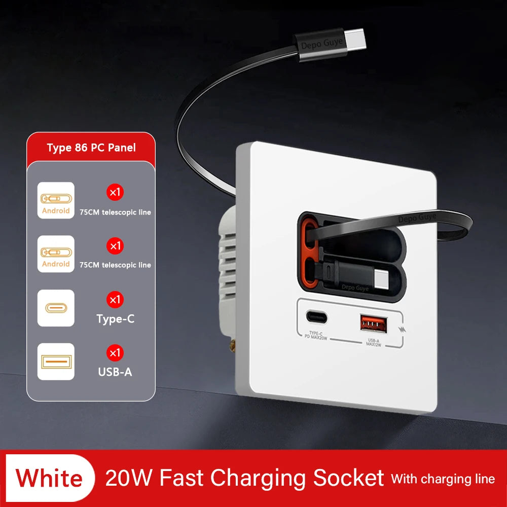 EU Universal 20W USB C Smart Socket Panel With Dual Type-c Fast Charge Ports Outlet Mobile phone charging Type-c Socket