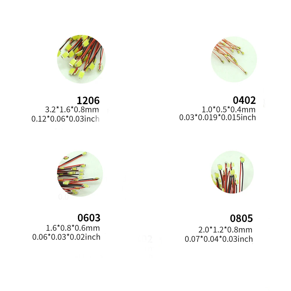 20pcs 0402/0603/0805/1206 SMD LED Model Lamp Wired Micro Led