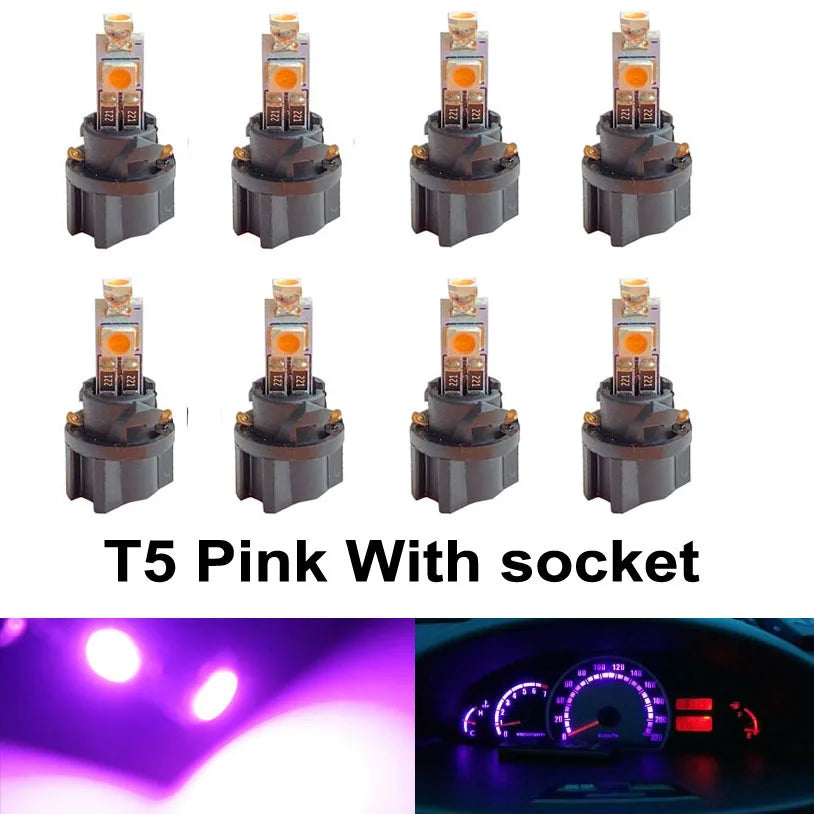 8Pcs T5 B8.5 B8.5D W1.2W W3W PC74 PC37 Led Bulb Car Interior Lights Dashboard Warming Indicator Wedge Auto Instrument Lamp 12V