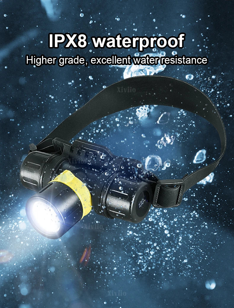 Professional LED Scuba Diving Headlamp XHP70 IPX8 Rate Water