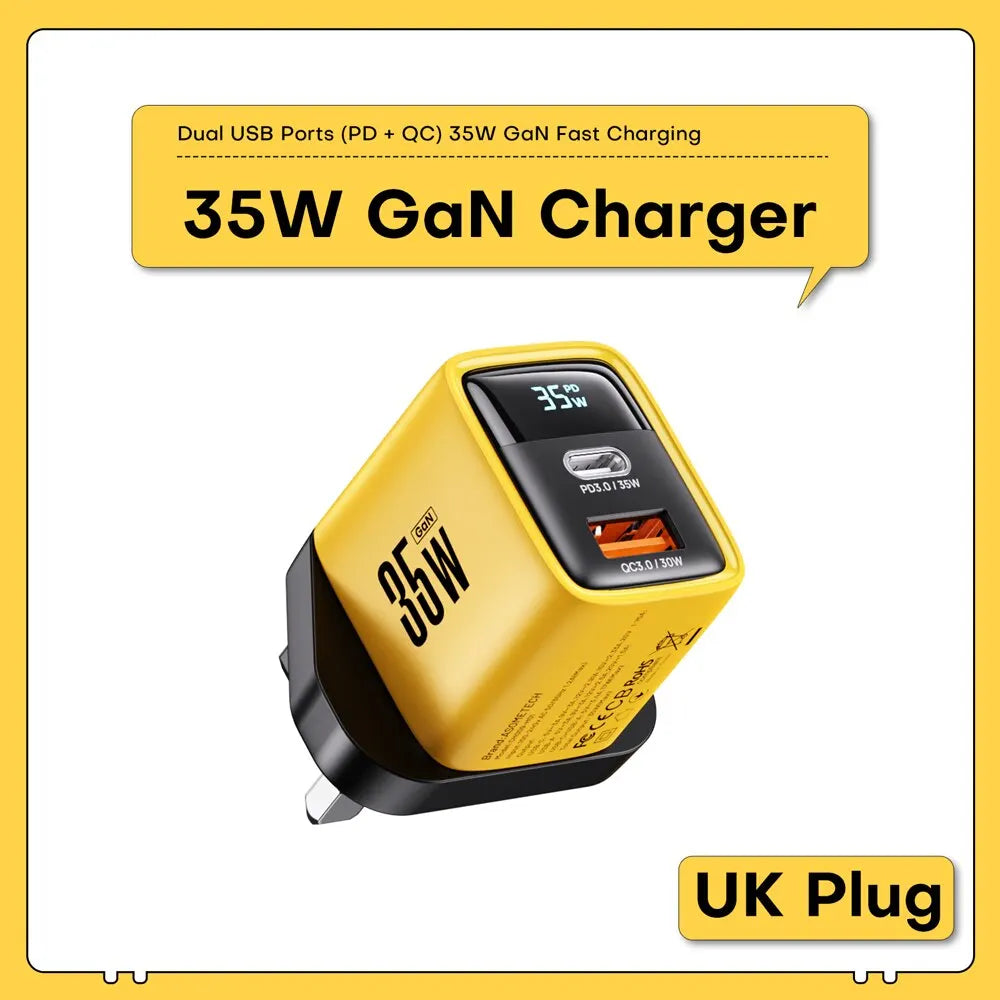 ASOMETECH 35W GaN Charger LED Display QC3.0 30W 25W PD PPS Quick Charge USB Type C Charger For iPhone 14 Pro Samsung S23 Xiaomi