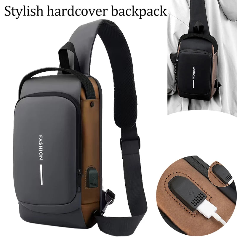 Men Anti-theft Sling Chest Bag With Password Lock USB Chargi