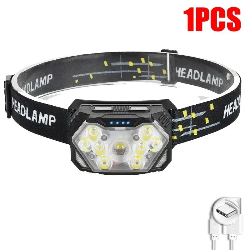 9 Led Strong Light Headlamp USB Rechageable Motion Sensor Headlight Portable Fishing Camping Outdoor Head Lamp Work Flashlight