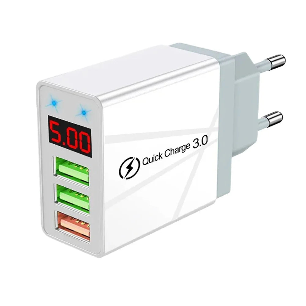 USB Charger 3 Ports Quick Fast Charging Wall Adapter with LE
