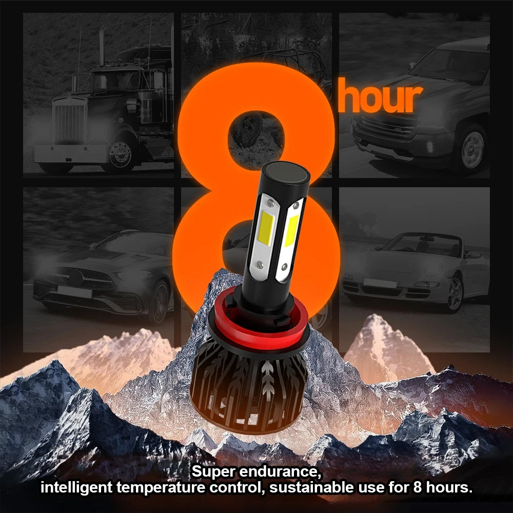 1 Set 4 Sides 9007 LED Car Headlight Bulbs 25000LM 200W 9007