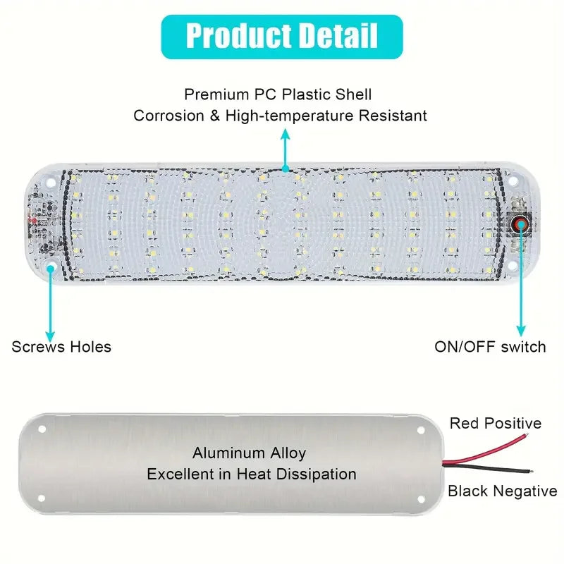 1pc 12V-80V Car Interior Led Light Bar White Light Tube With