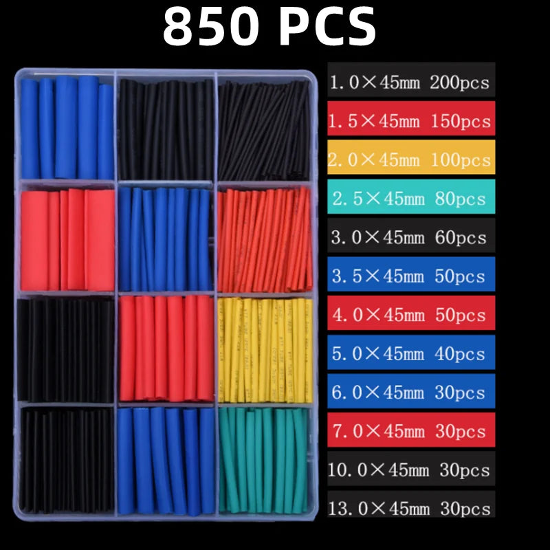 2 1 Heat Shrink Tubing 127-850 PCS Insulated Polyolefin Sheathed Electronic DIY Kit Electrical Connection Tubing Cable Sleeves