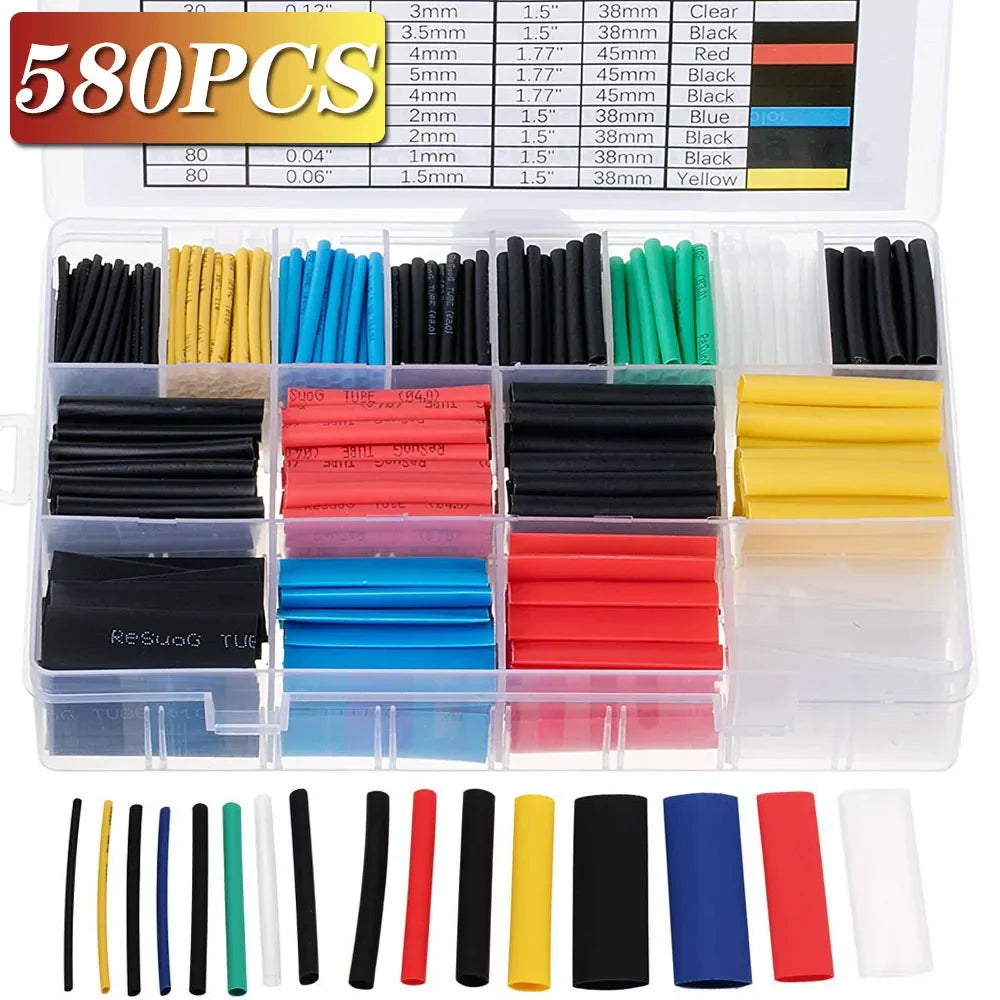 580/328/127PCS Heat Shrink Tubing Wrapping Kit 2 1 Shrinkable Wire Shrinking Wrap Tubing Wire Connect Cover Protection Sleeving
