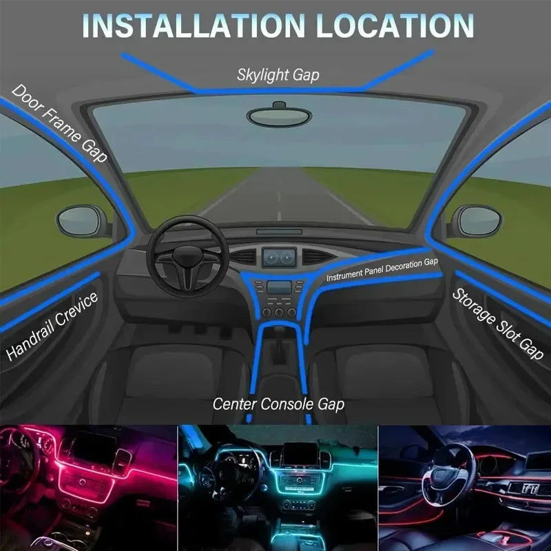 Car RGB Ambient LED Light Strip 1/2/3/4/5M APP Control USB F