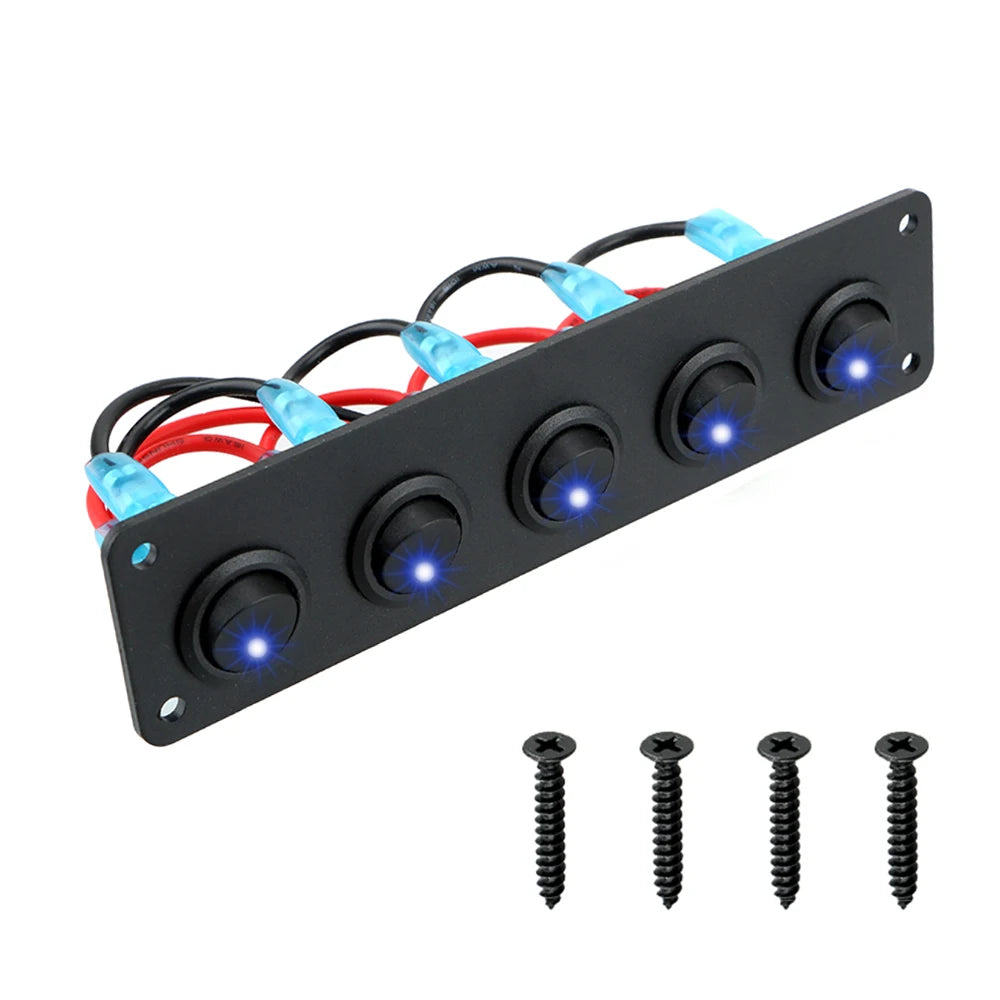 24V 12V 5 Buttons Light Toggle Rocker Switch Panel for Boat RV Yacht Marine Car Interior LED Keys Indicator Breaker Waterproof