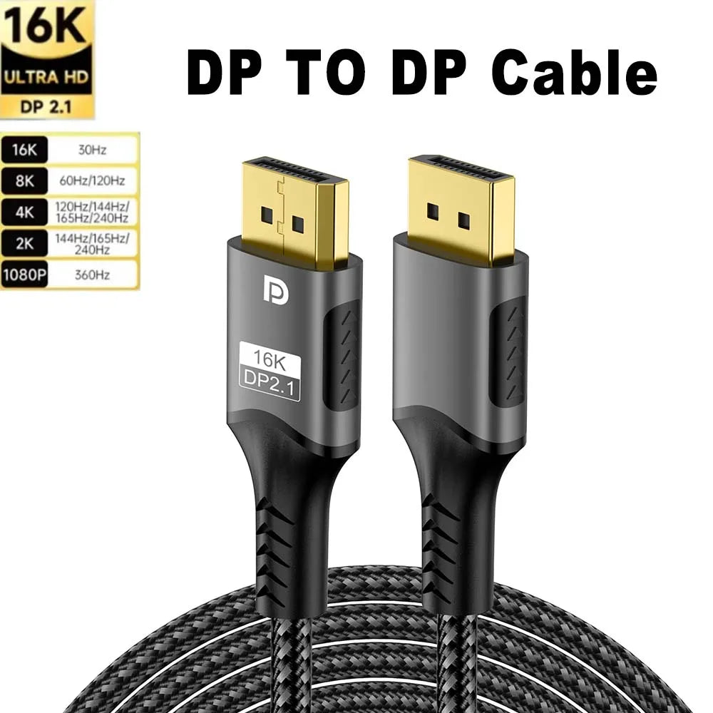 16K DP 2.1 8K 120Hz 4K 240Hz 80Gbps HDR Video Audio Displayp