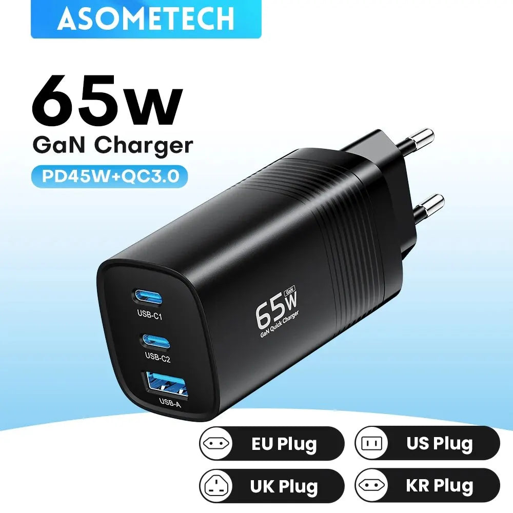 ASOMETECH GaN USB Type C Charger 65W 45W PPS PD QC4.0 Quick 