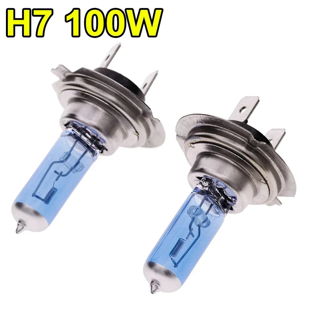 2Pcs Car Auto Lamps Halogen Lamp Super Bright Halogen Car Headlight Super LED Bulbs White 12V H1 H4 H7 Headlamps Kit 100W 6000K