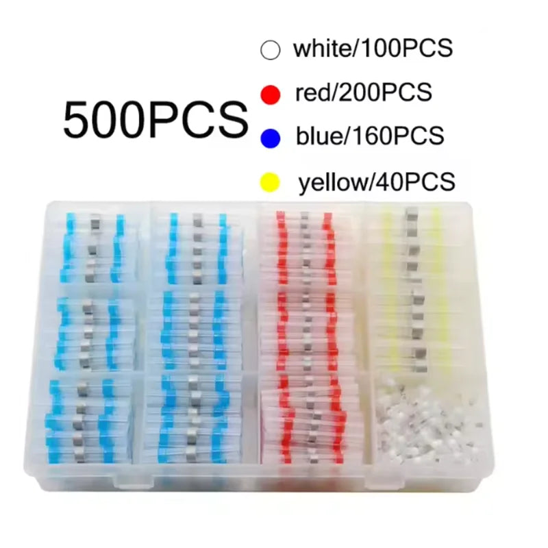 50-500PCS Waterproof Heat Shrink Solder Seal Wire Connectors 26-10 AWG Adhesive Butt Splice Terminal Kit for Cable Repair