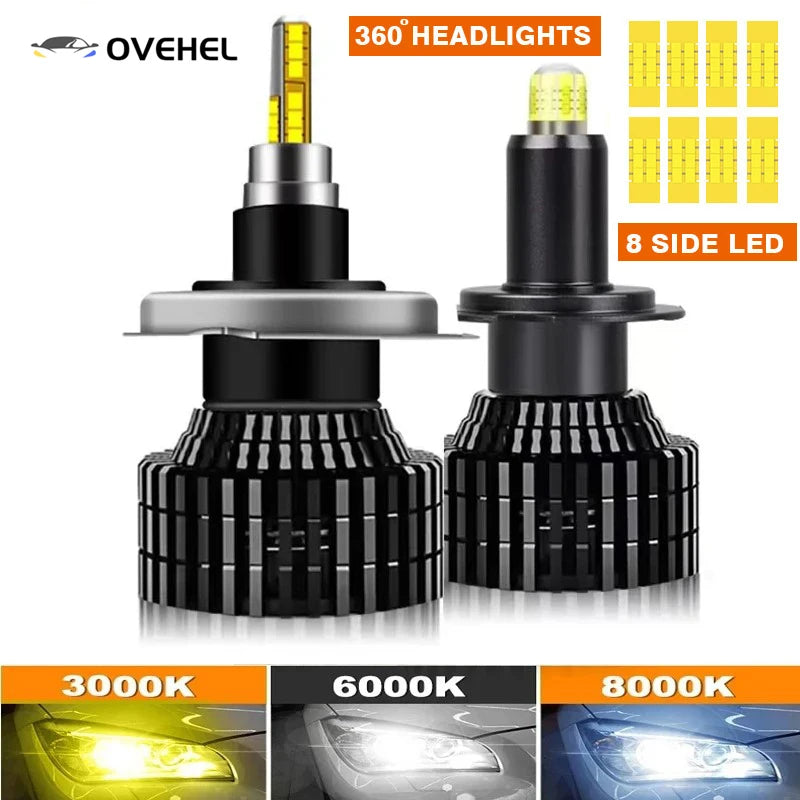 H4 H1 H3 H7 LED 8 Side 26000LM 60W HB3 HB4 9012 Led H8 H9 H1
