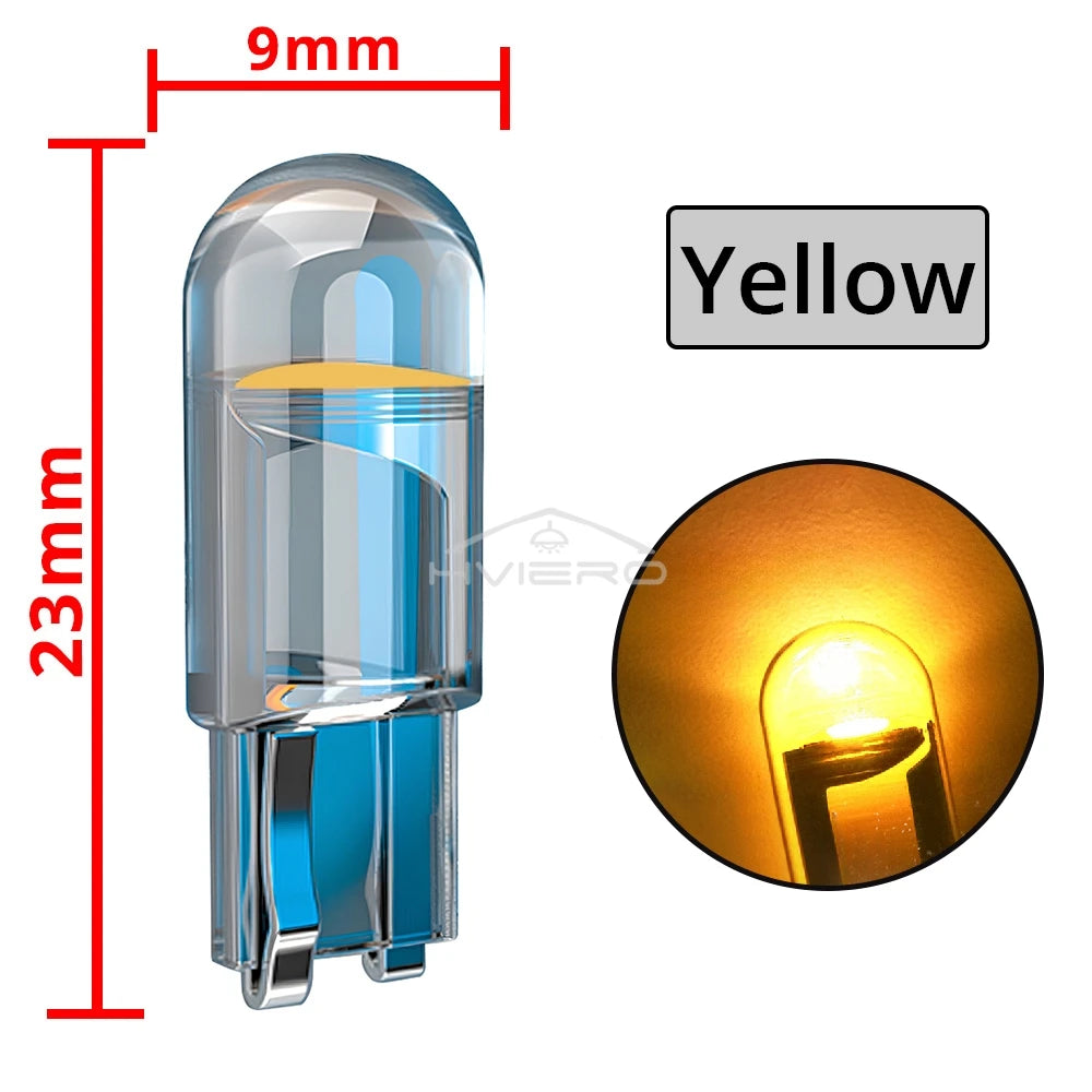 10Pcs Glass Wedge License Plate Lamp Cob LED Car Bulbs T10 W5W 194 Dome Light White Auto Interior Reading Running Parking Backup