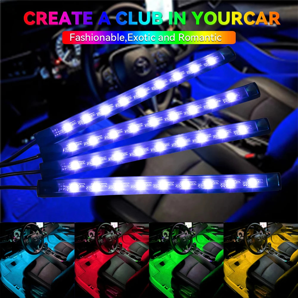 Car RGB Ambient Light LED Auto Foot Strips with USB Cigarett