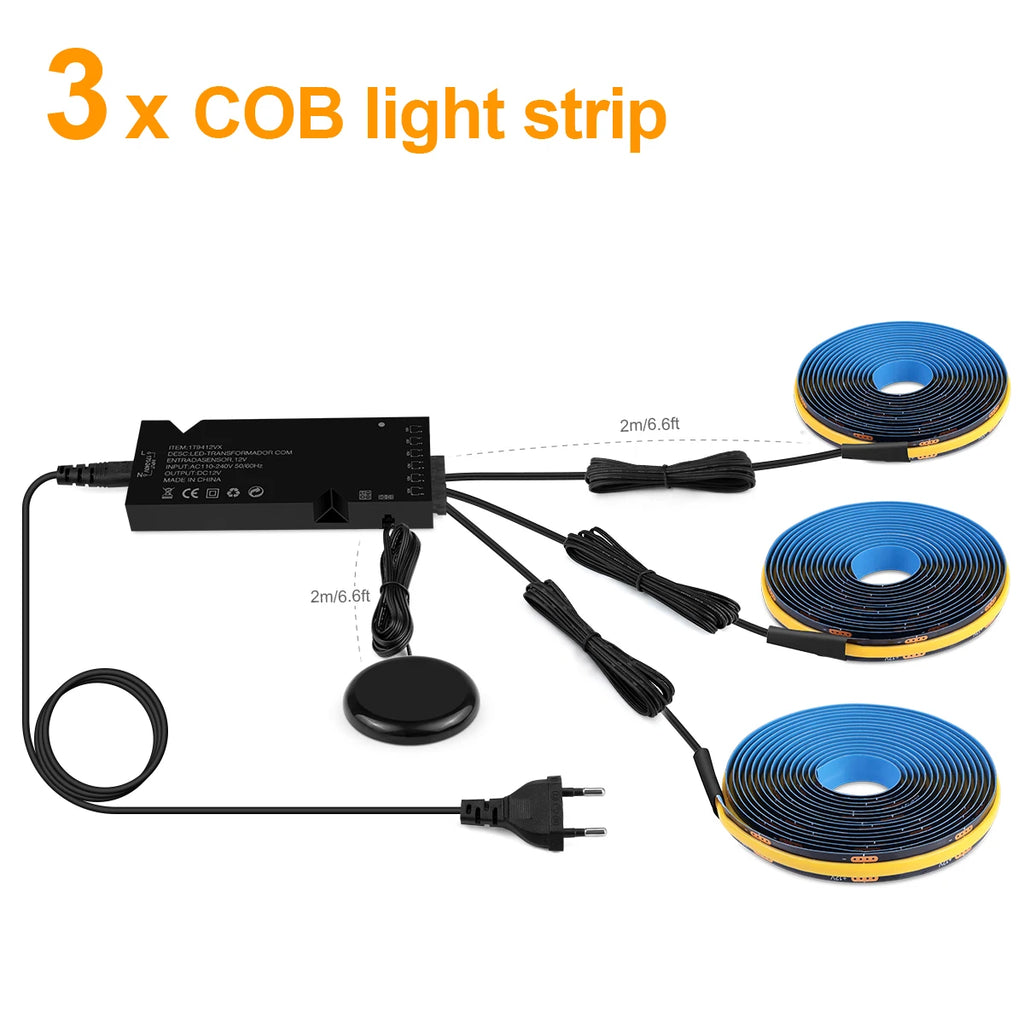 12V Acoustic Wall Panel Decor Lamp More Covert Dimmable Black PCB COB Light Strip With Touch Swtich For TV Cabinet Backlight