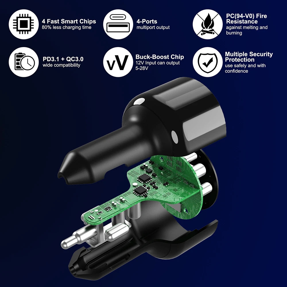 Ubigbuy 240W Car Charger PD 3.1 140W 100W PPS 45W Super Fast