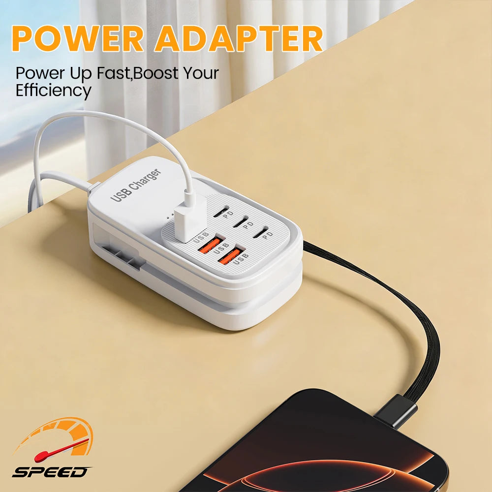 6 in 1 Multi Port USB Charging Station 3PD 3USB Desktop Powe