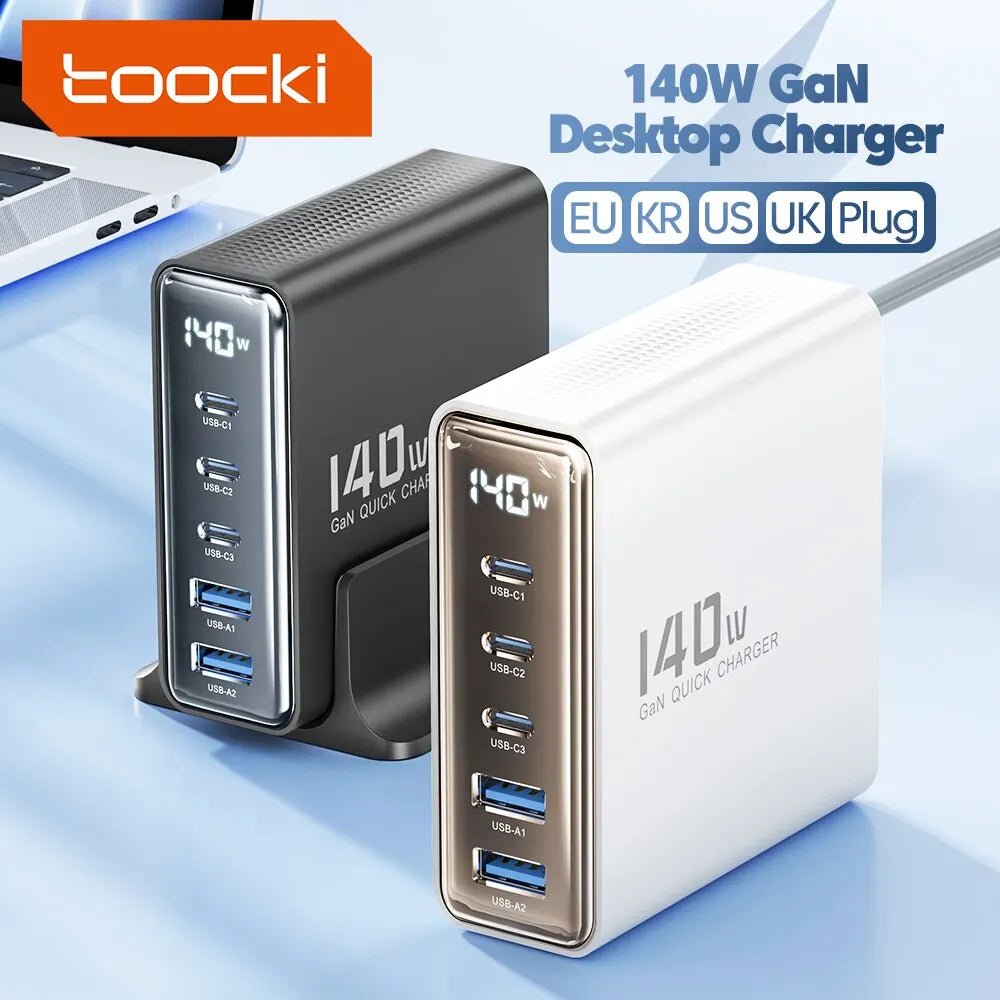 Toocki 140W GaN USB Charger 5in1 Desktop Fast Charge USB Typ