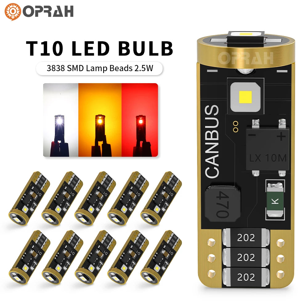 10PCS NEW T10 W5W LED Bulbs 6000K White 194 168 Canbus 3838 