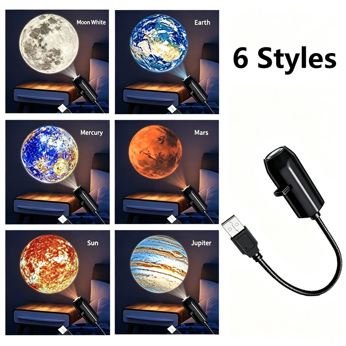 Galaxy Planet Projector Night Light USB Plug And Play HD Star Projector Space Ambient Lighting for Room Ceiling Decor Wall Lamp