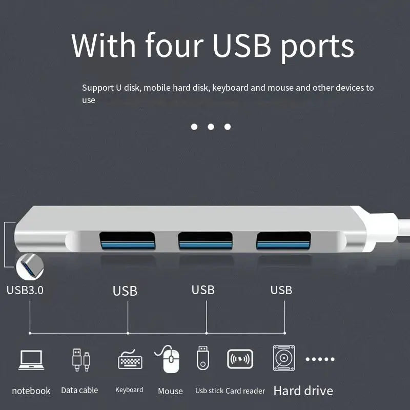 USB-A 3.0/2.0 Hub To Type C 5Gbps High Speed Transfer Data O