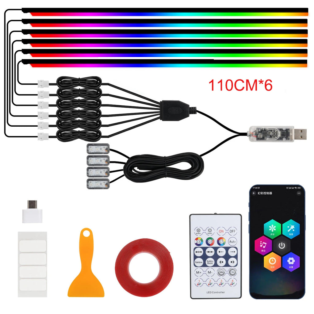 6 in 1 140 1 110 5 Car LED Atmosphere Acrylic Light Strip RGB Symphony Auto Interior Strip Lights Decorative Lamp USB Plug