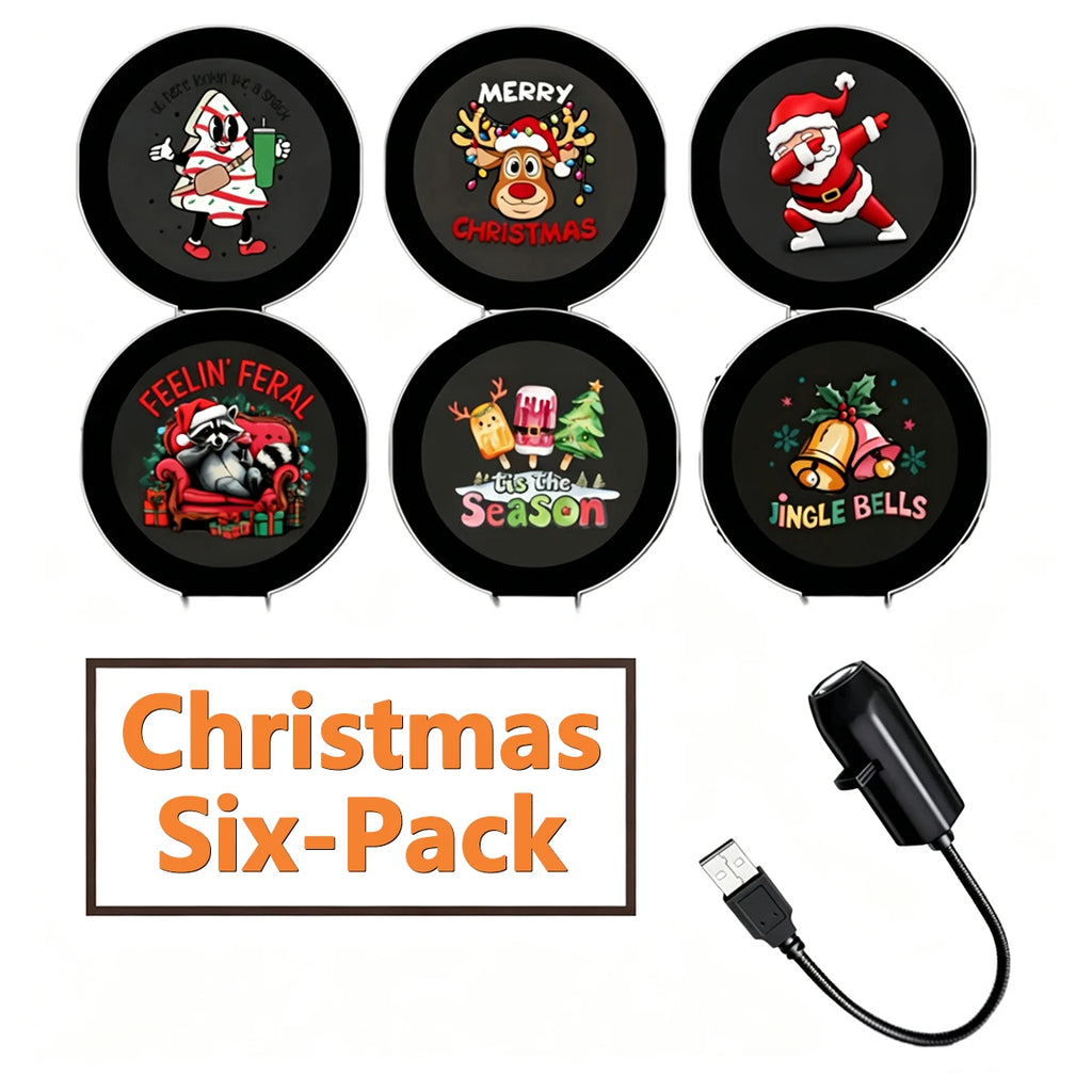 USB Christmas Projector Lamp Cartoon Santa Snowman 10/6/3 Patterns Night Light Xmas Home Bedroom Party Car Decor Atmosphere Lamp