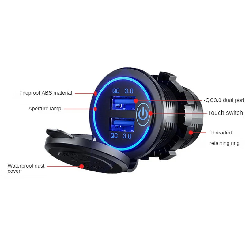 Quick Charge Dual USB Ports Car Charger Waterpoof Fast Charg