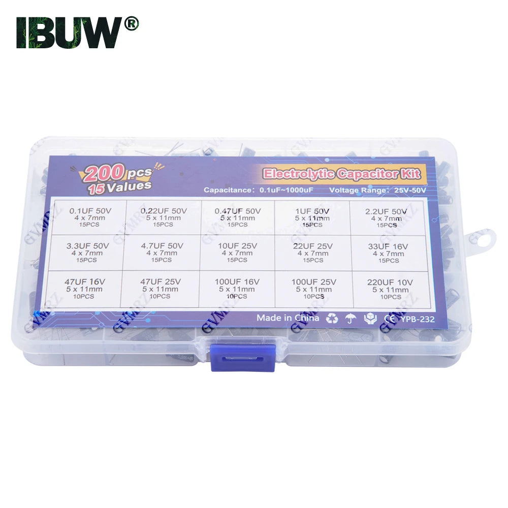 15Values 200pcs Electrolytic Capacitor Organization Storage 