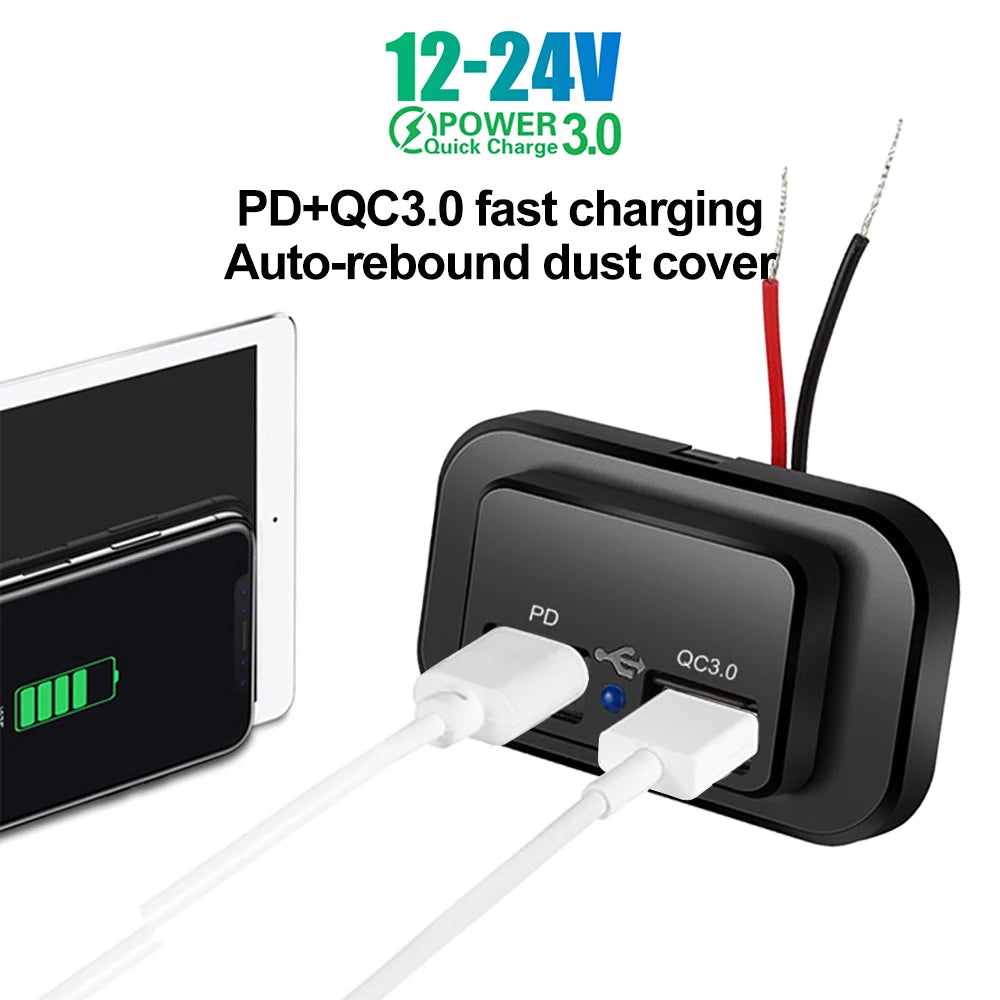 PD QC3.0 Car Charger Socket Quick Charge 12V/24V For Motorcy