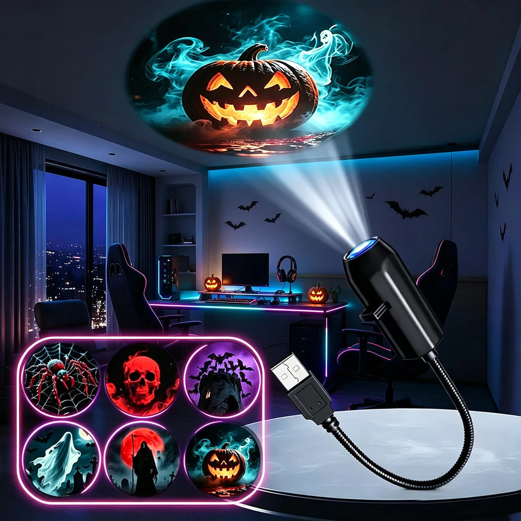USB Halloween Projector Light 6 Patterns Mini LED Spooky Pro