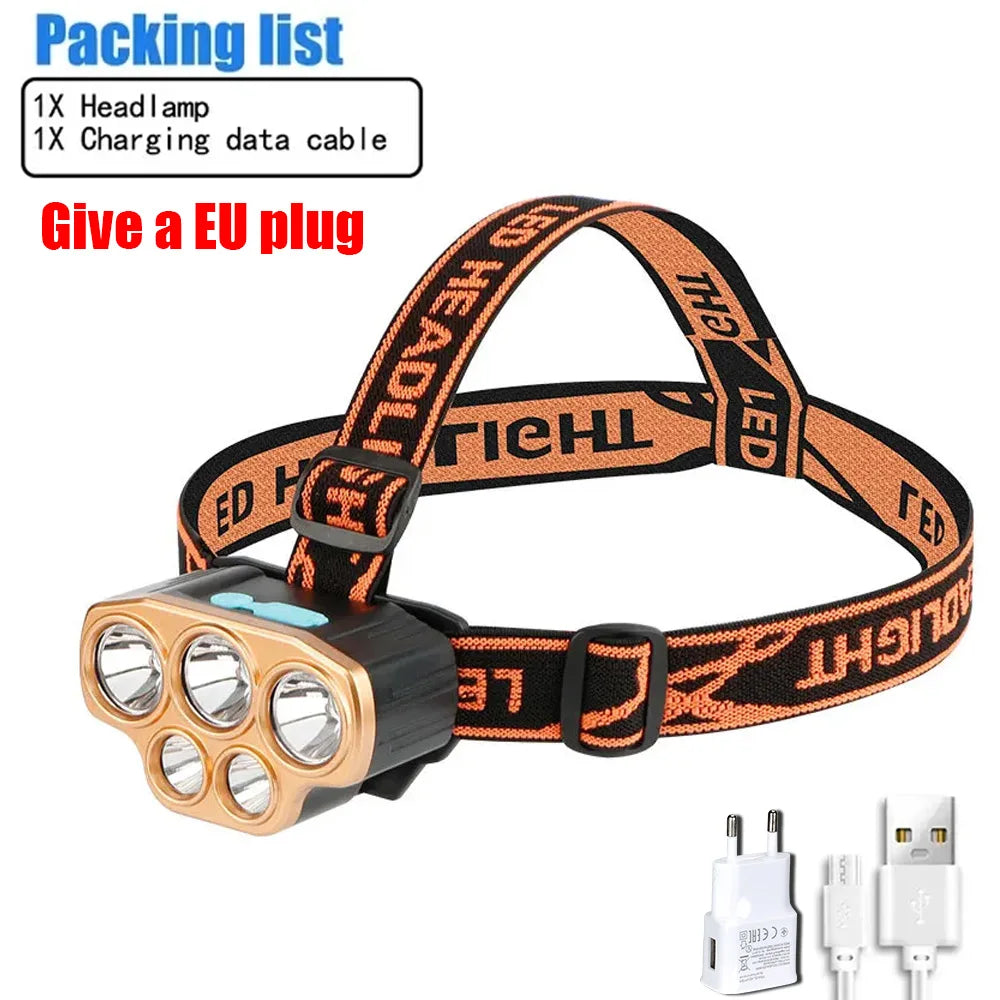 USB Rechargeable Headlamp High Lumen Bright Head Lamp with 8 LED Headlight 4 Mode IPX4 Waterproof Head Flashlight Head Light