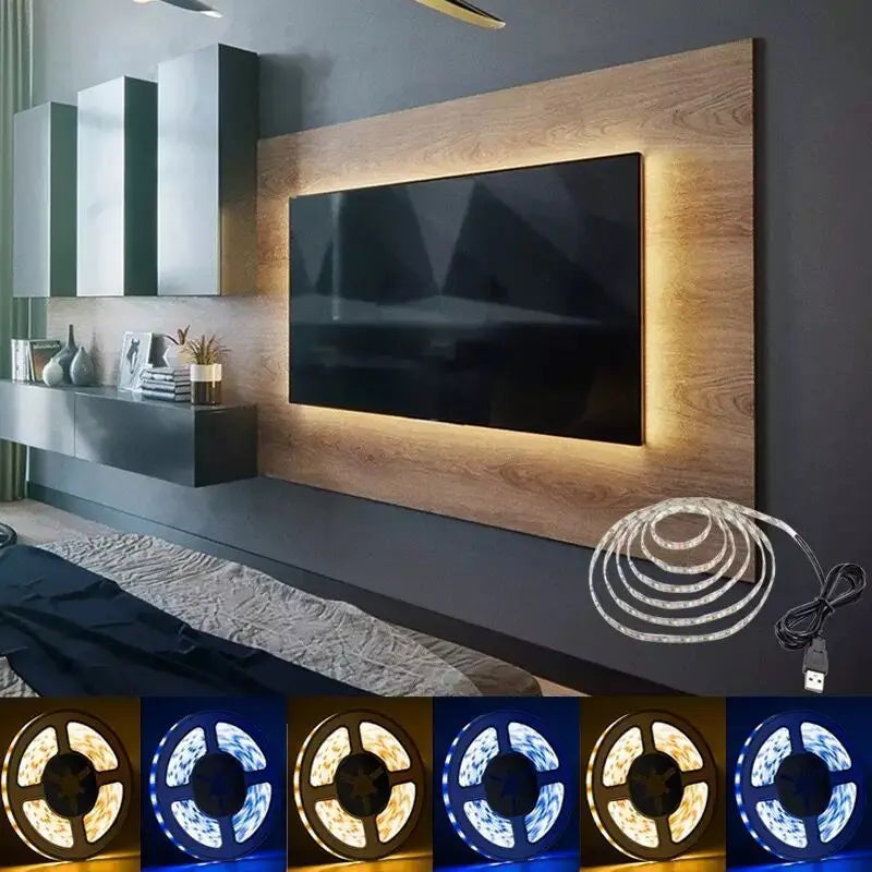 DC 5V USB LED Strip Lights - 2835 SMD Warm White/White Flexi