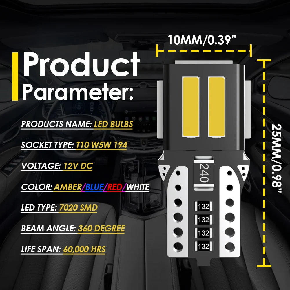 2Pcs W5W LED T10 Car Light LED Canbus No Error Automobiles I