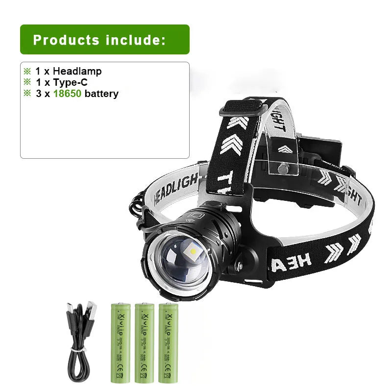 NEW 2026 Most Powerful LED Headlamp 3 18650 Rechargeable 1500W LED Head Flashlight Fishing Head Lantern Professional Front Light