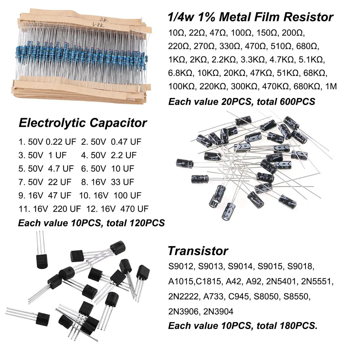 1500Pcs Electronic Components Starter Kit Resistor Capacitor