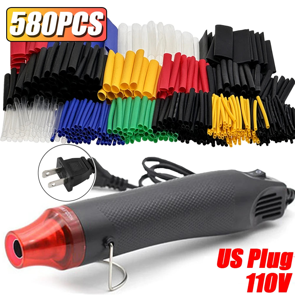 1160/580/164PCS Heat Shrink Tubing Kit 2 1 Shrinkable Wire Shrinking Wrap Connect Cover Cable Repair Protection with Hot Air Gun