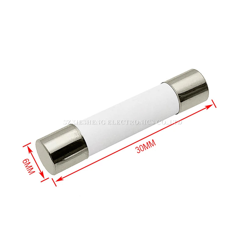 10PCS 5 20/6 30MM Slow-Blow Ceramic Tube Fuse T0.5A 1A 1.6A 2A 2.5A 3A 3.15A 4A 5A 6.3A 8A 10A 12A 15A 16A 20A Time-Delay Fuses