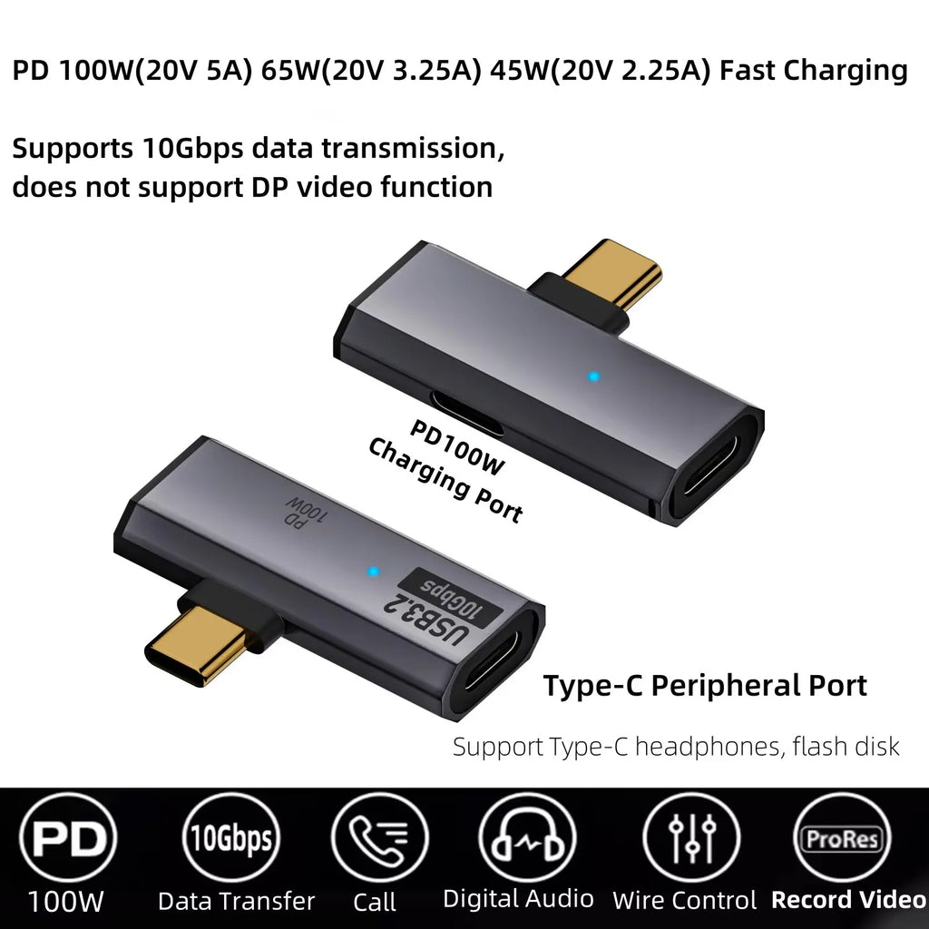 Type-C 10Gbps/Headphone Adapter with PD 100W Charging Port 2-in-1 USB C Splitter for Rog Ally Steam Deck Laptop Mobile Phone
