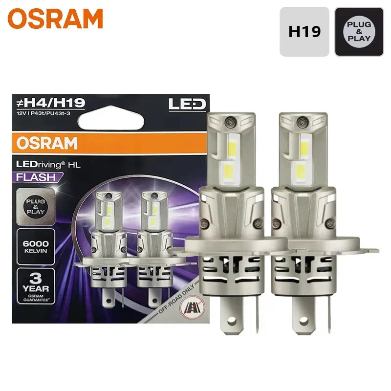 OSRAM Original FLASH LED H4 H19 Car Headlight Bulb P43t PU43t 12V Bright Lamp 1 1 Small Design 6000K White Hi/lo Beam 64193CWFL