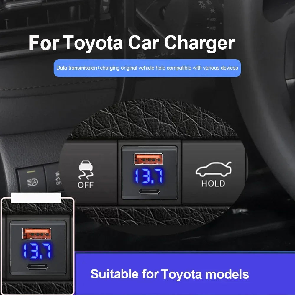 PD 48W USB C QC3.0 Port Car Charger 12/24V Voltmeter LED Wat