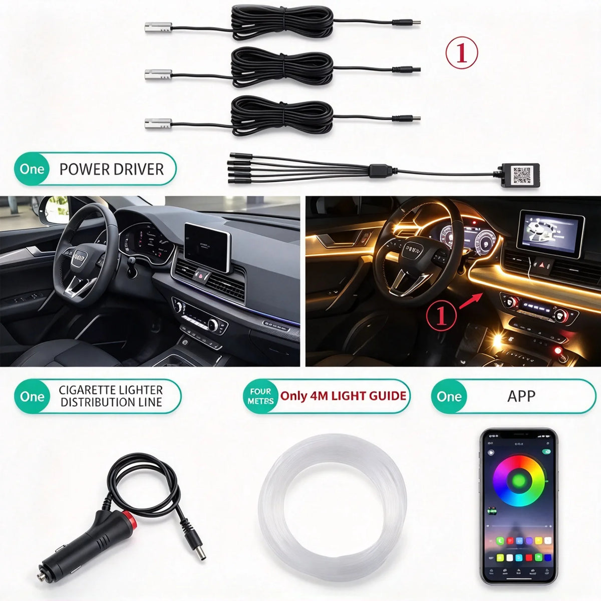 Flexible EL Wire Lights With App Control Ambient Atmosphere Strip Light Decorative Lamps 12V Car Interior Neon RGB Led Strip