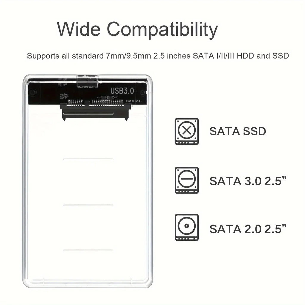 USB3.0 External HDD Case 5Gbps 2.5 Inch Transparent Hard Dis